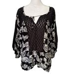 Free People  Moon River black & white floral print long sleeve top size S Photo 1