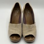 Toms  Shoes Women's Sz 9 Beige Twill Classic Wedge Cork Heel Peep‎ Heel Slip On Photo 2