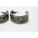 Silver Sparkle Blue Swirl Vintage Enamel Inlay Silver Tone Post Retro Earrings Photo 2
