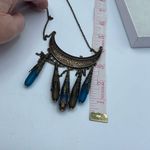 Bohemian fringe frosted glass burnished brass dangle necklace. Blue Photo 3