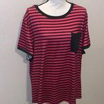 SheIn  Curve Pink & Black Striped Short Sleeve Pocket Shirt Photo 0