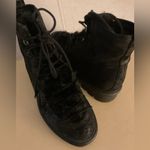 Seychelles women black metallic leather faux fur lace up combat boots size 6 Photo 6