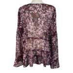 Lucky Brand Large Top Floral Semi-Sheer Keyhole Ruffled Tiers Long Bell Sleeves Photo 5