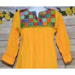 None Handmade Yellow Rococo Embroidered Floral Mexican Blouse Tunic Top Size S Photo 1