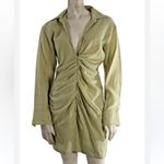 ZARA  Pistachio Green Long Sleeve V Neck Ruched Draped Mini Dress Size Small Photo 1