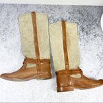 Frye Melissa Canvas and Leather Tall Boots Brown Size 6 Photo 3