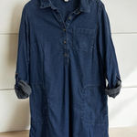 J.Jill Denim Tencel Shirt Dress Dark Wash Convertible Tab Sleeves Pockets Small Blue Photo 0