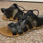 SO black leather lace up sandals. Size 8. Photo 2