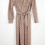 Vintage Brown & White Polka Dot Long Sleeves Belted Elastic Waist Maxi Dress Size 10 Photo 0
