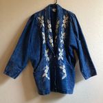 Vintage Y2K Passion Women’s blue Denim‎ Jacket silver Bling flowers size Small Photo 5