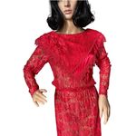American Vintage Vintage 1980s Red Lace Art Deco Revival Evening Gown Sheer Maxi Dress  
size XS-S Photo 1
