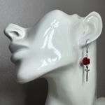 Dainty Rose and Silver tone Sword dangle Earrings Gray Photo 4
