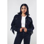 SheIn Western Fringe Black Denim Jacket Small Cowgirl Retro Biker Festival Grunge Photo 8