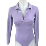 ZARA Purple Long Sleeve Knit Polo Collared V Neck Shirt Bodysuit Top Size S Photo 0