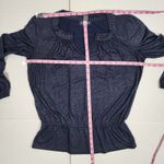 Jones New York  Metallic Top Navy Silver Peplum Long Sleeve Pullover Size MP Photo 6