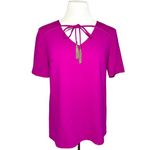 Trina Turk Escondido Short Sleeve Gold Tassel Fringe Top in Fuchsia Pink Small Photo 1
