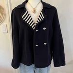 Tory Burch  Striped Collar Navy Peacoat Jacket Nautical Coastal Chic Size L Photo 3