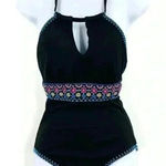 Apt. 9  Black Halter‎ Embroidered Bathing Suit Size S Photo 0