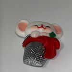 Hallmark 1983 Pin Christmas Mouse Sewing Thimble White Red Bow Holiday Brooch Photo 4