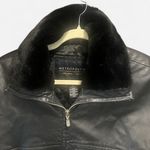 Vintage 90s Metropolitan New York Leather Jacket Fur Collar Cinched Waist Medium Black Photo 3