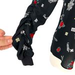 ZARA High Neck Z1975 Floral Nature Animal Print Blouse Black Size Medium Photo 8