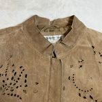 Coldwater Creek Suede Full Zip Jacket Size Med Laser Cutout Knit Ribbed Sleeves Photo 2