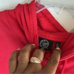 Red Graphic Hoodie with Floral Sleeve Design A0429 Size L Photo 1