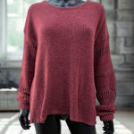 Knox Rose  Women's M Oversized Knit Sweater Boho Crochet Sleeve Burgundy Photo 0