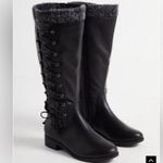 Torrid Black Sweater Criss-Cross Knee Boot Size 6.5 DOUBLE WIDE Photo 1