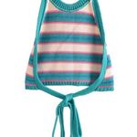 ZARA  Striped Pink/Teal/White Knit Open Back Halter Crop Top Photo 7