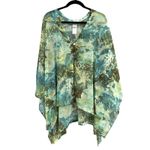 Chico's Sheer Abstract Print Button Up Poncho Top S/M Blue Green Lightweight Photo 1