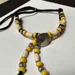 Head Black / Yellow Bead Silver Tone Indian  Nickel Necklace Photo 8