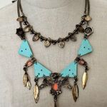 Blue and orange geometric multi strand statement necklace Photo 6