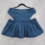 Spoon Jeans Blue Cutout Zip Mini Cotton Denim Pleated Flare Y2K Skirt L Large Photo 1