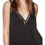 Free People  Black V-Neck Lace Trim Sleeveless Top Womens S flowy oversized boho Photo 2