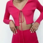 ZARA Women’s Fuchsia Summer Ribbed Cropped Tie Top Size Med NWOT Photo 0