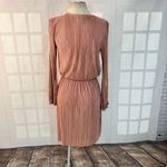 River Island  Pink Plisse Pleated Long Sleeve Surplice Mini Dress Sz 10 UK/6 US Photo 5