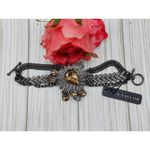 Ann Taylor NWT  Statement Bracelet Gun Metal Multi Strand Crystal Accents Toggle Photo 6