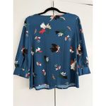 The Limited Floral Print Teal Blue 3/4 Sleeve Button Neck Blouse Size PM Photo 4