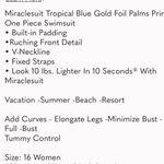 MiracleSuit  Tropical Blue Gold Foil Palms Print Design One Piece Swimsuit Sz 14 Photo 6