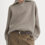 Everlane  The Half-Zip Sweater in Luxe Merino in Heather Soft Taupe, Size Small Photo 0