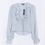 NWT LULUS Charming Style Light Blue Floral Satin Ruffle Long Sleeve Top Size L Size L Photo 4