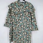 ZARA  Women's Floral Print Ruffled Bell Sleeve Mini Dress Green Cream Size Medium Photo 3