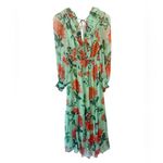 Anthropologie The Odetta Ruffled V-neck Dress Green and Red Floral size Medium Photo 3