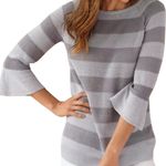 J. Jill‎ Sparkle Flounce Metallic Tonal Stripe Linen Blend Sweater Size S NWT Gray Photo 7