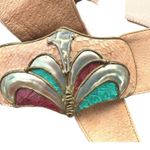 Genuine Blush Fleshtone Leather 80s Womens Belt Pigskin BIG Enameled Deco buckle Pink Photo 1