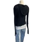 SO  Black Cropped Sheer Ribbed Hoodie Cardigan Juniors Large Y2K 90s Button Front Photo 11