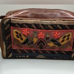 A Rare Vintage Isabella Fiore Beaded Birds Print Leather Wristlet Handbag Brown Photo 0