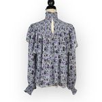 CINQ À SEPT Drew Georgette Top Women's XS Blue Lavender Black Floral Long Sleeve Photo 3
