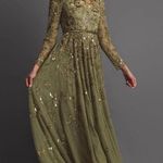 Mac Duggal 6182 Green Long Sleeve Hand Embellished Floral A-line Gown Photo 0